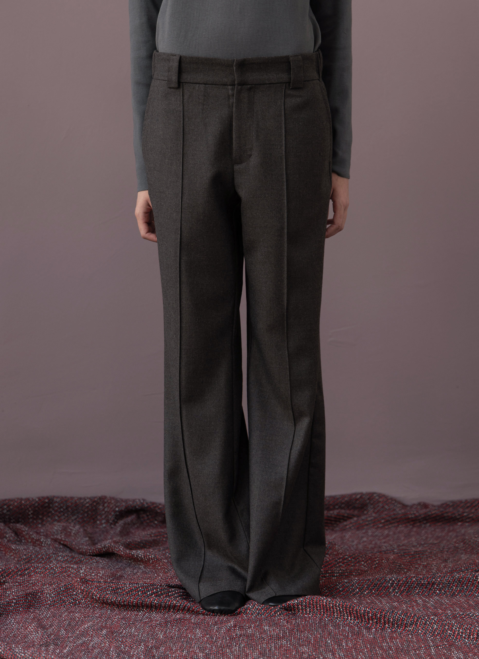 Dark Brown Grey Wool Unisex Tailored Trousers Woman