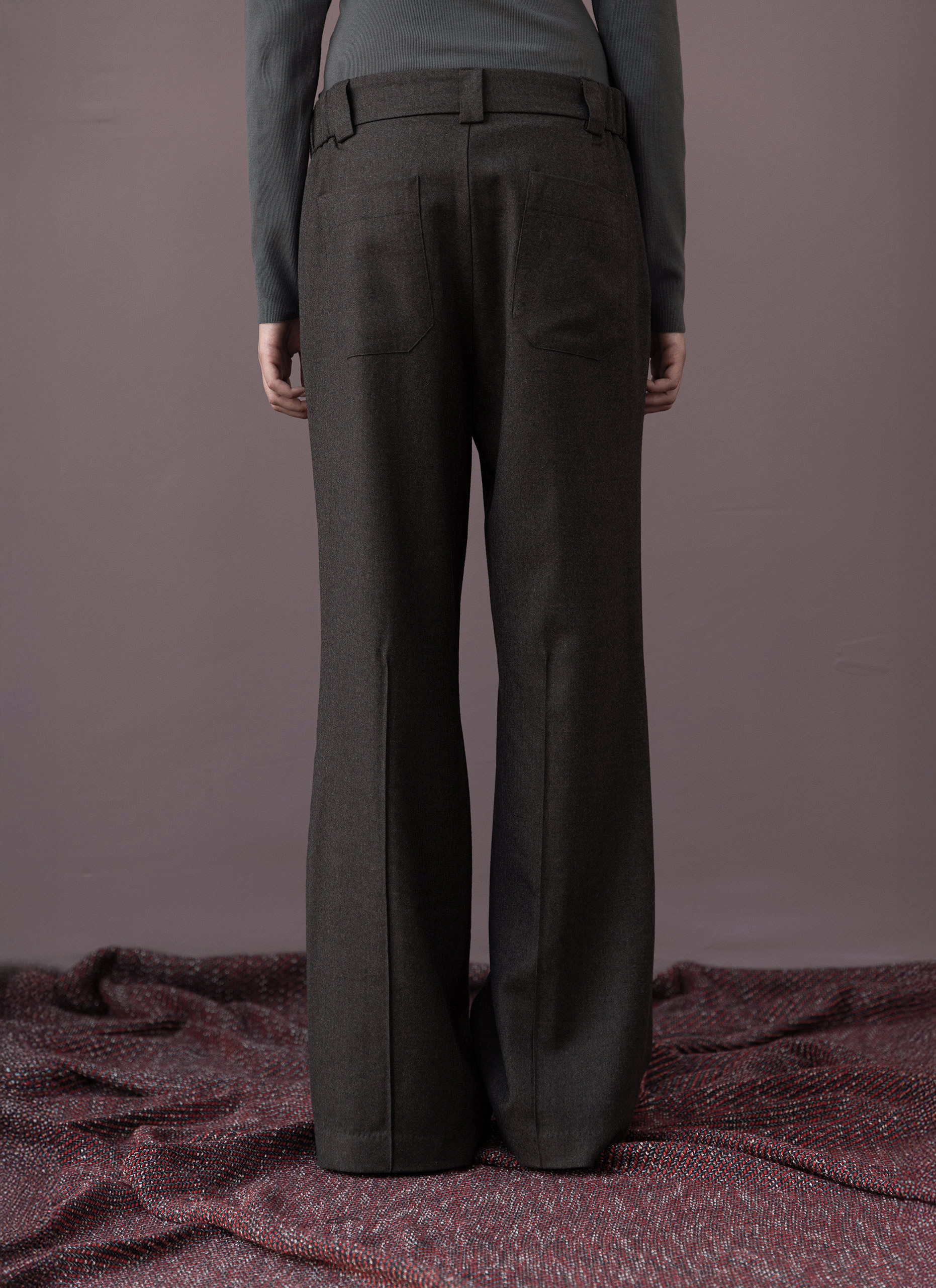 Dark Brown Grey Wool Unisex Tailored Trousers Woman