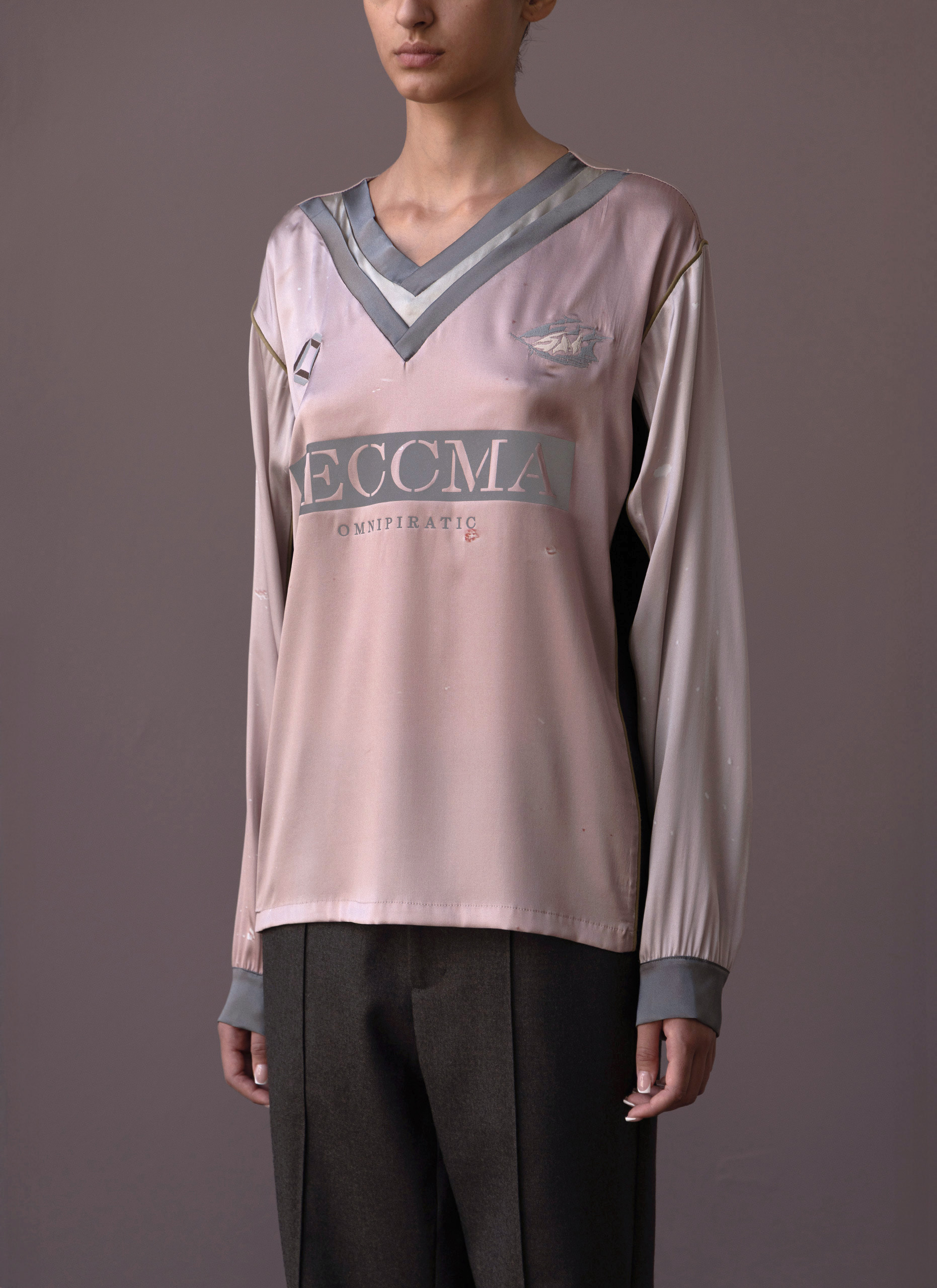 Pink Dust Silk V-Neck Football Top Woman