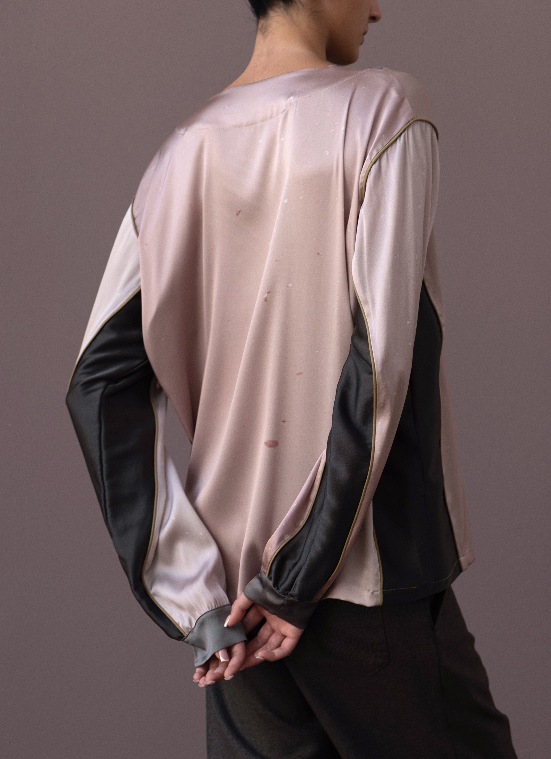 Pink Dust Silk V-Neck Football Top Woman