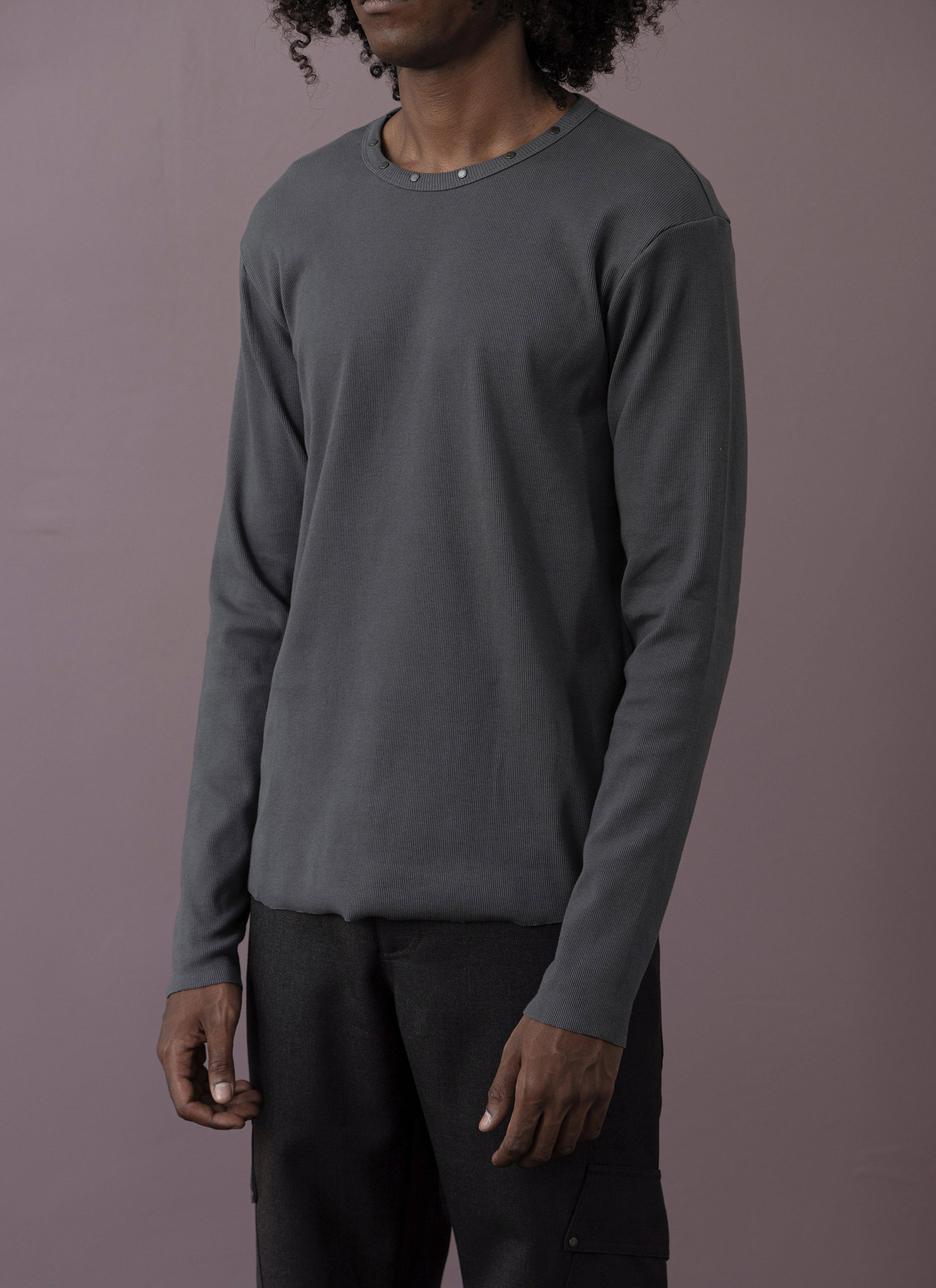 Grey Rivet Rib Top Man