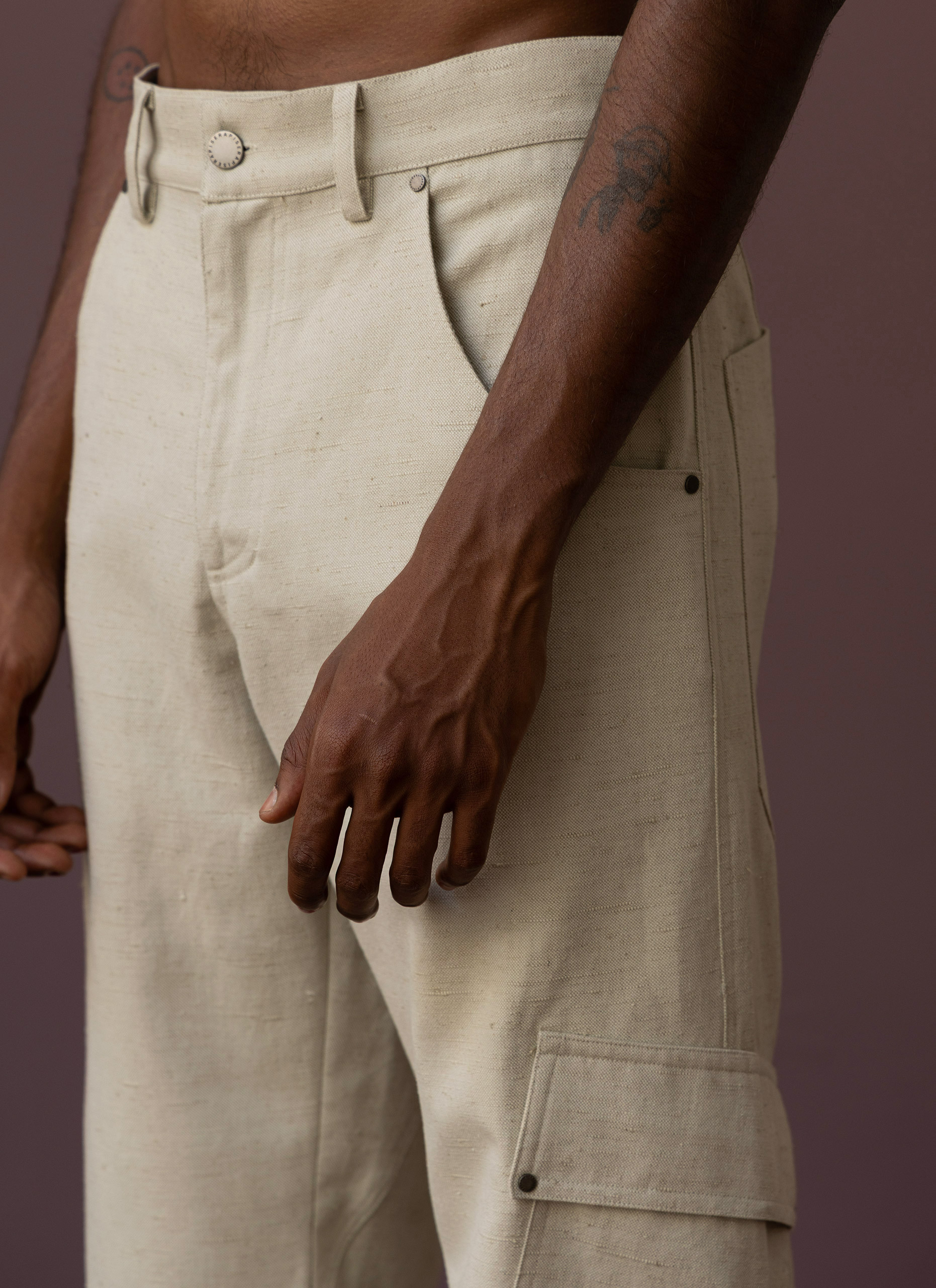 Dark Bone Linen Cargo Pants