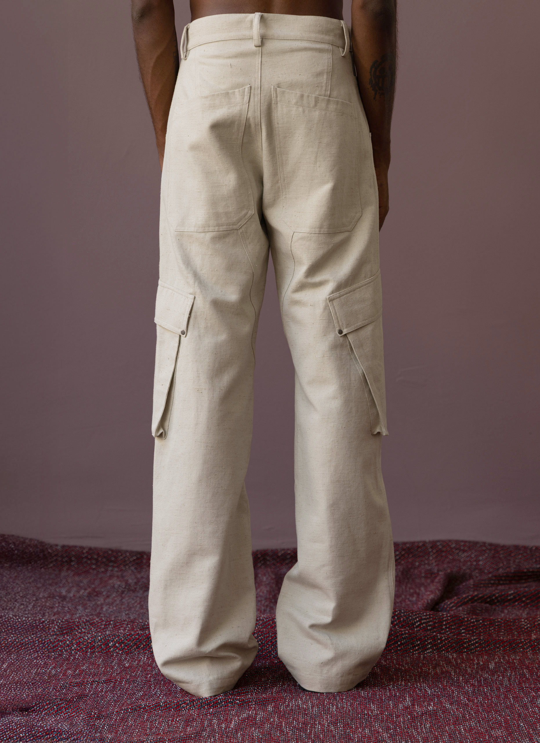 Dark Bone Linen Cargo Pants