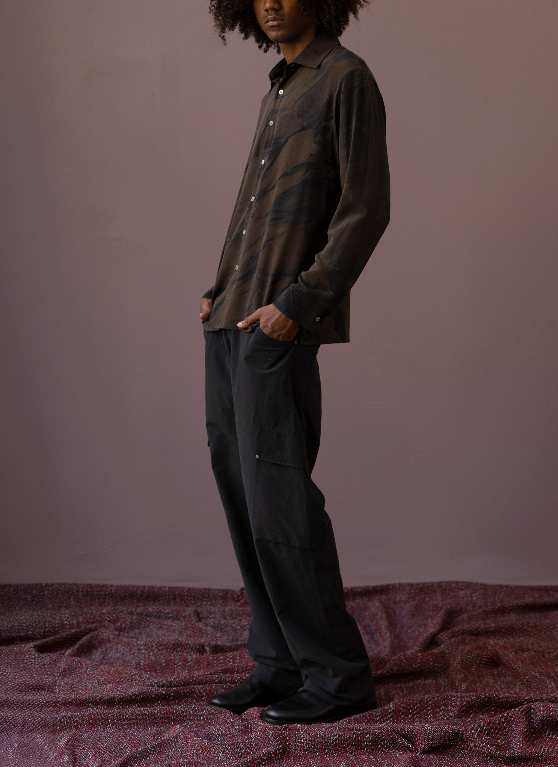 Wrinkles Brown Grey Silk Shirt Man