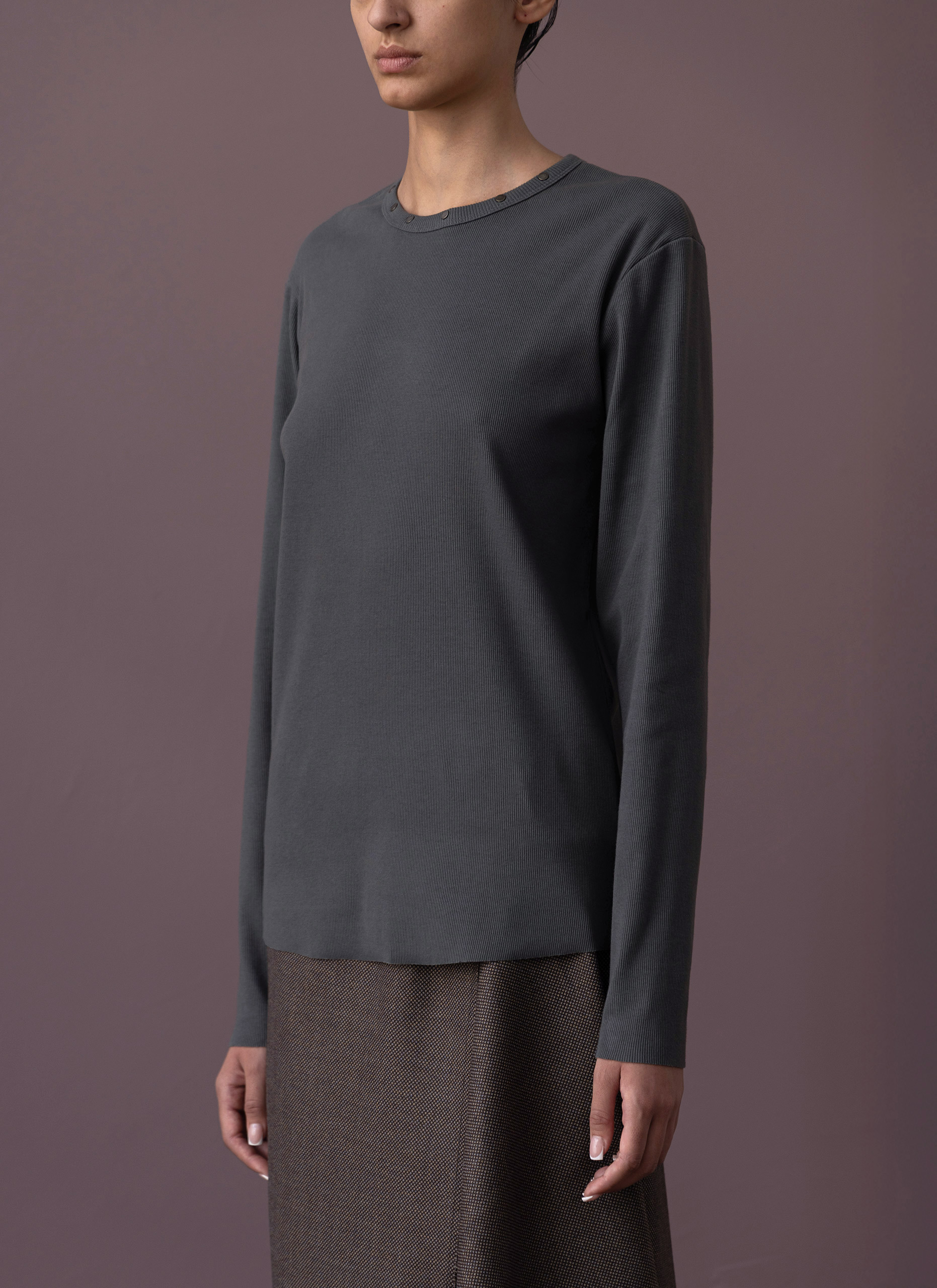 Grey Rivet Rib Top Woman