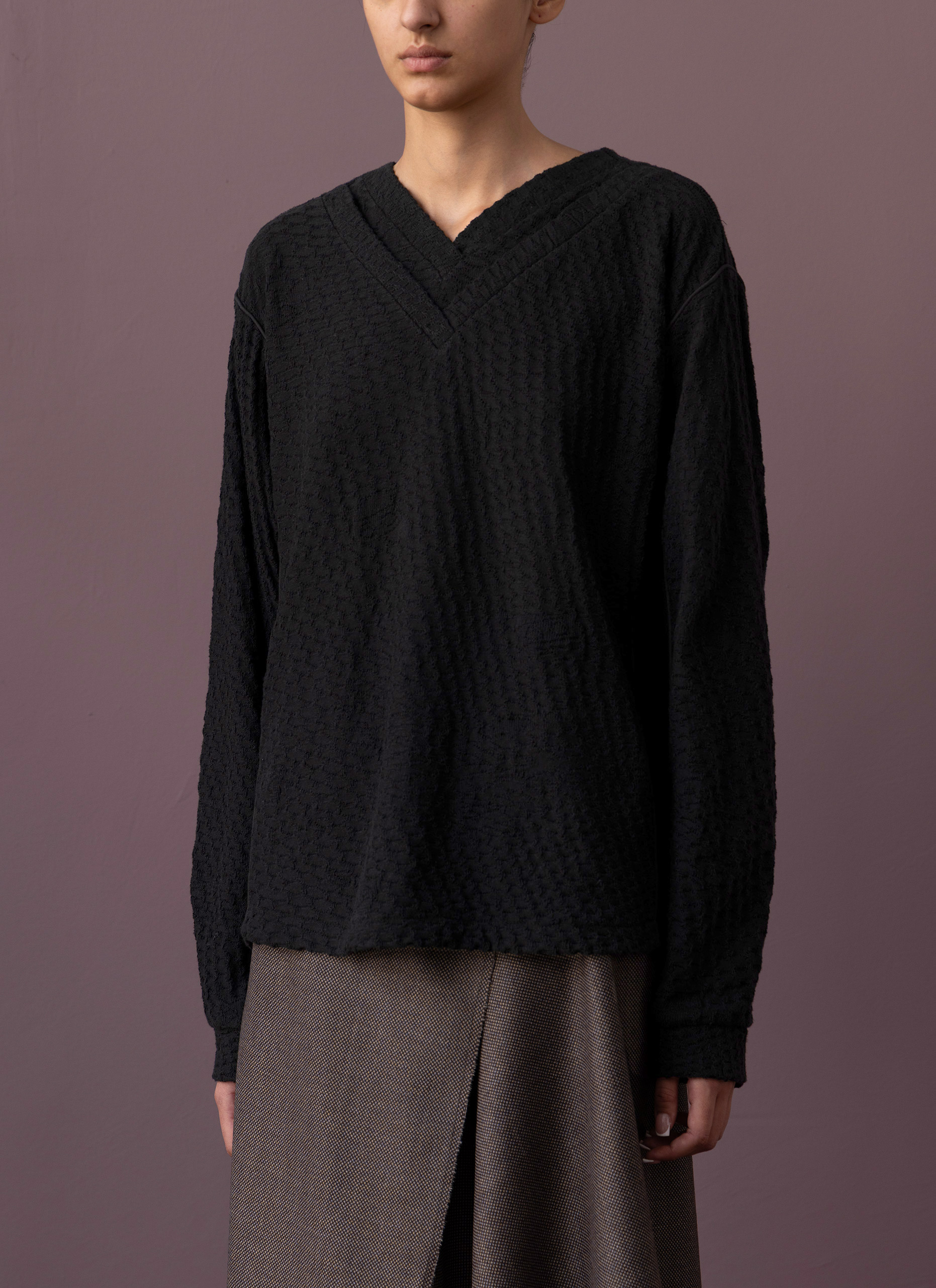 Black Knit V-Neck Top