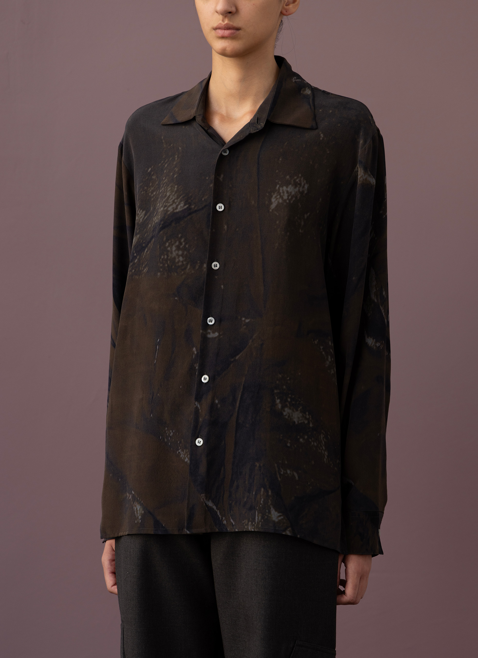 Wrinkles Brown Grey Silk Shirt Woman