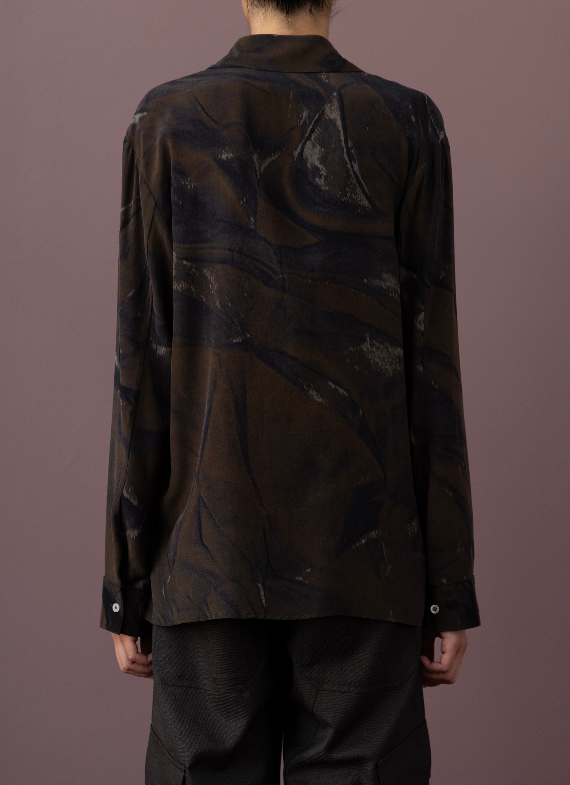 Wrinkles Brown Grey Silk Shirt Woman