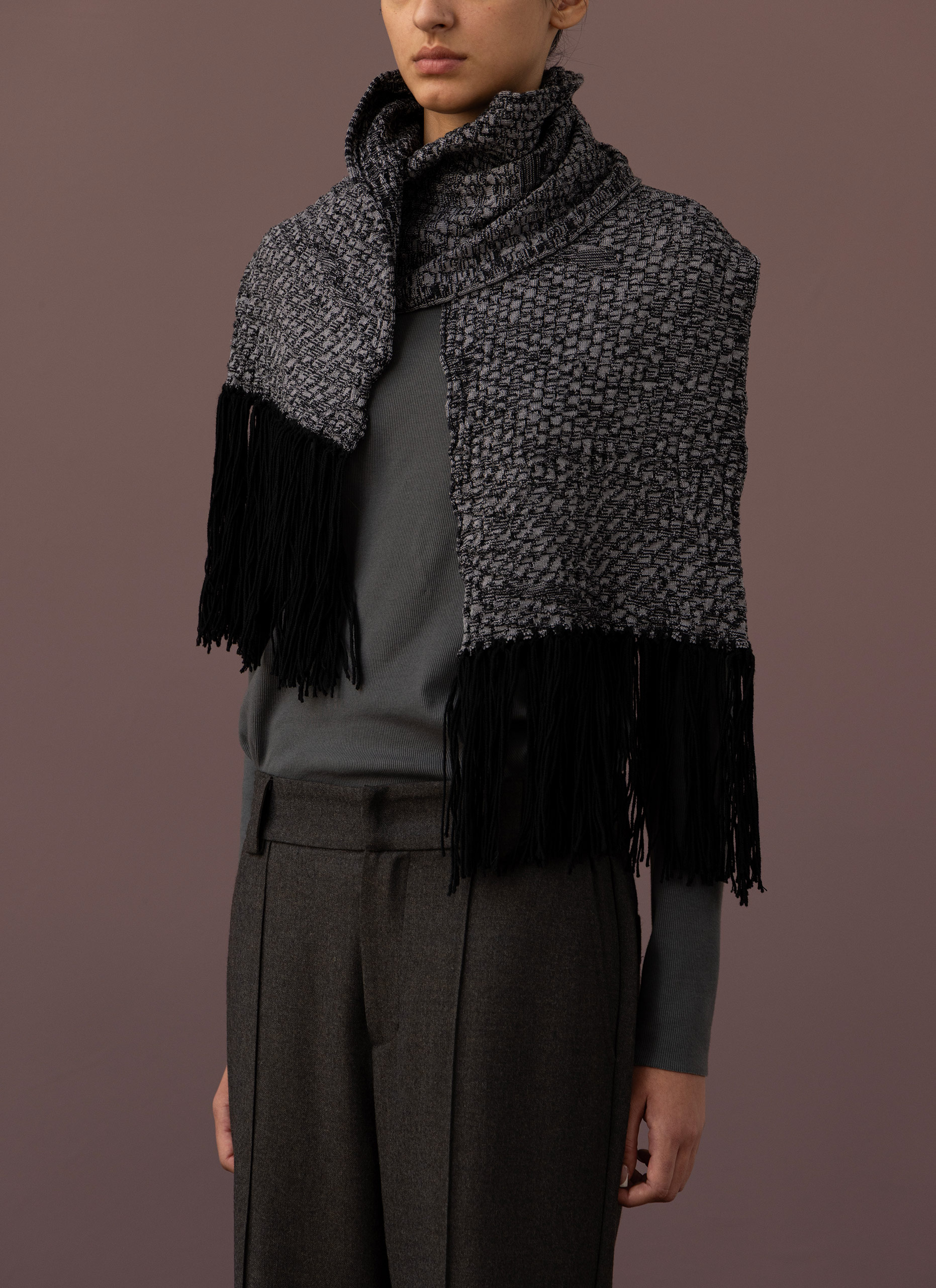 Black / Grey Embossed Cotton Scarf