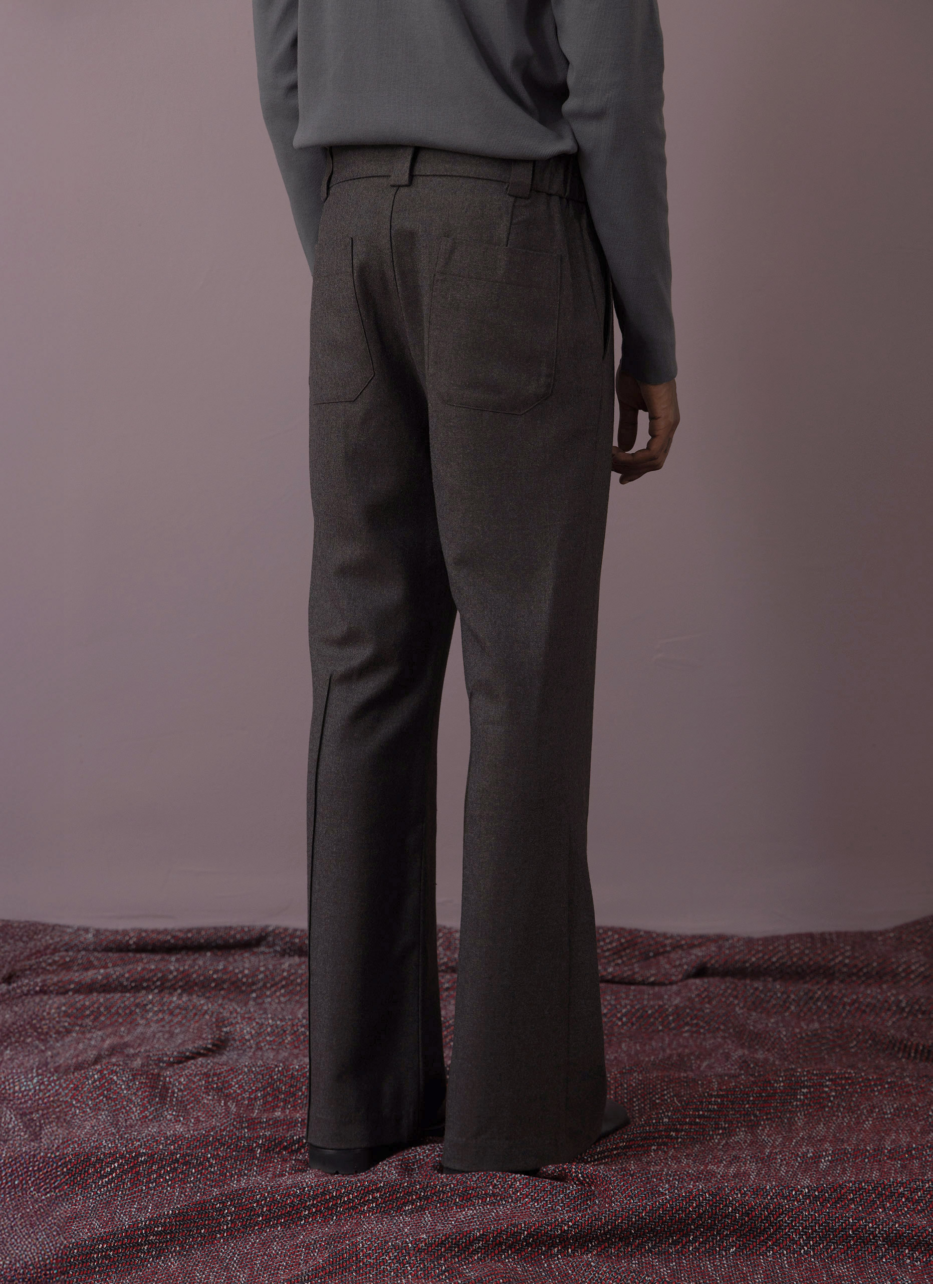 Dark Brown Grey Wool Unisex Tailored Trousers Man