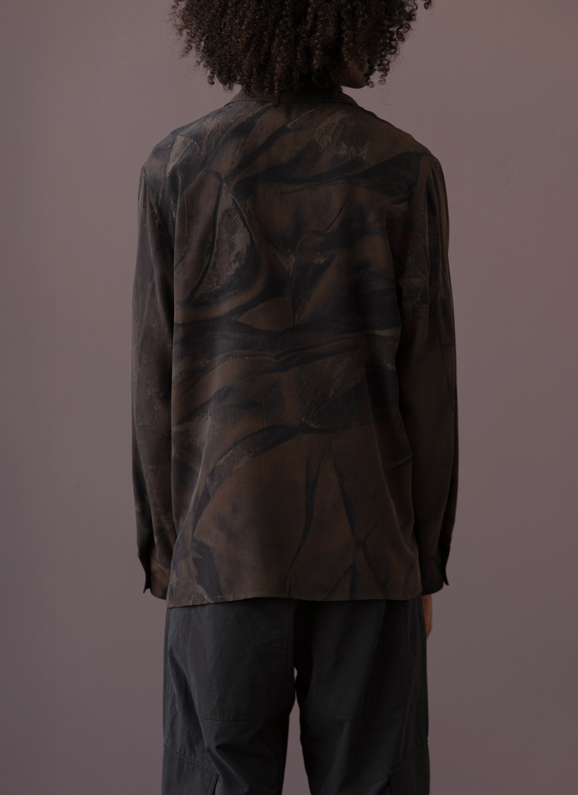 Wrinkles Brown Grey Silk Shirt Man