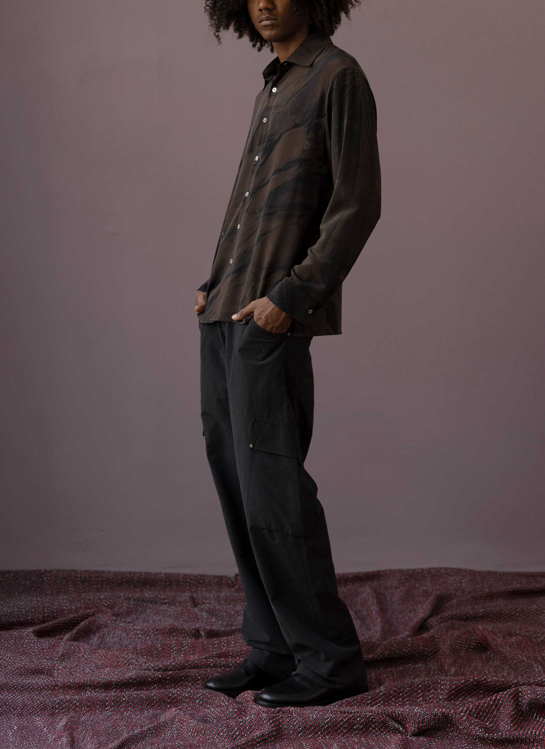 Wrinkles Brown Grey Silk Shirt Man