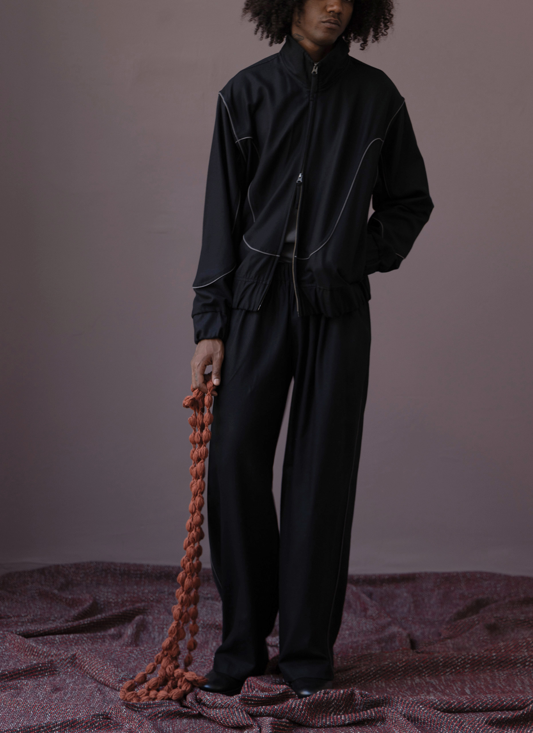 Blue Black Wool Track Jacket Man