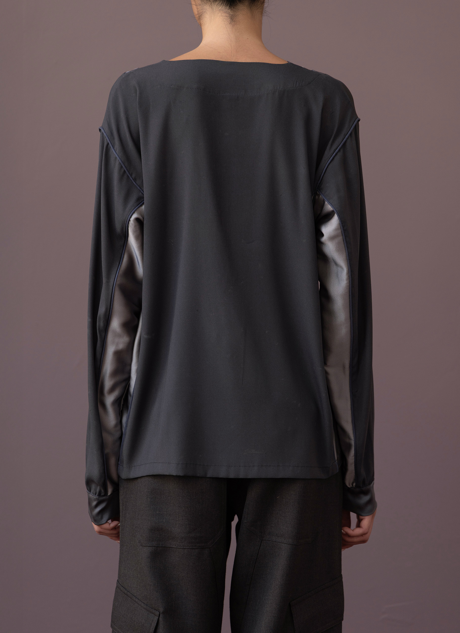Dark Slate Dust Silk V-Neck Football Top Woman