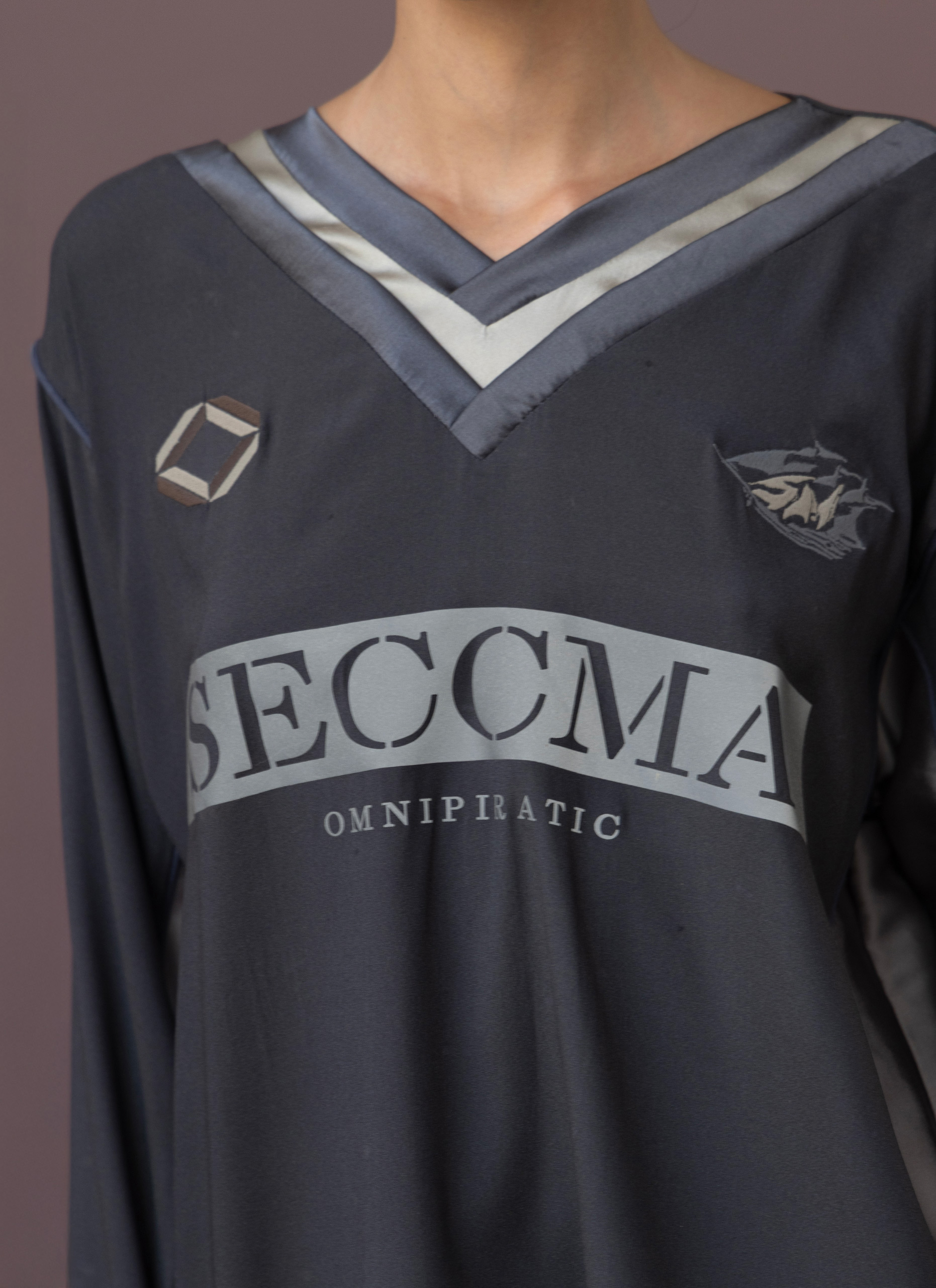 Dark Slate Dust Silk V-Neck Football Top Woman