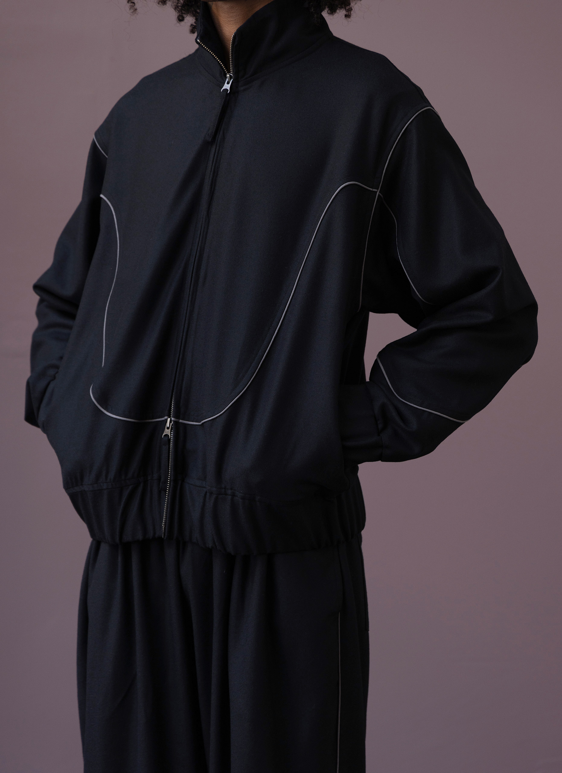 Blue Black Wool Track Jacket Man