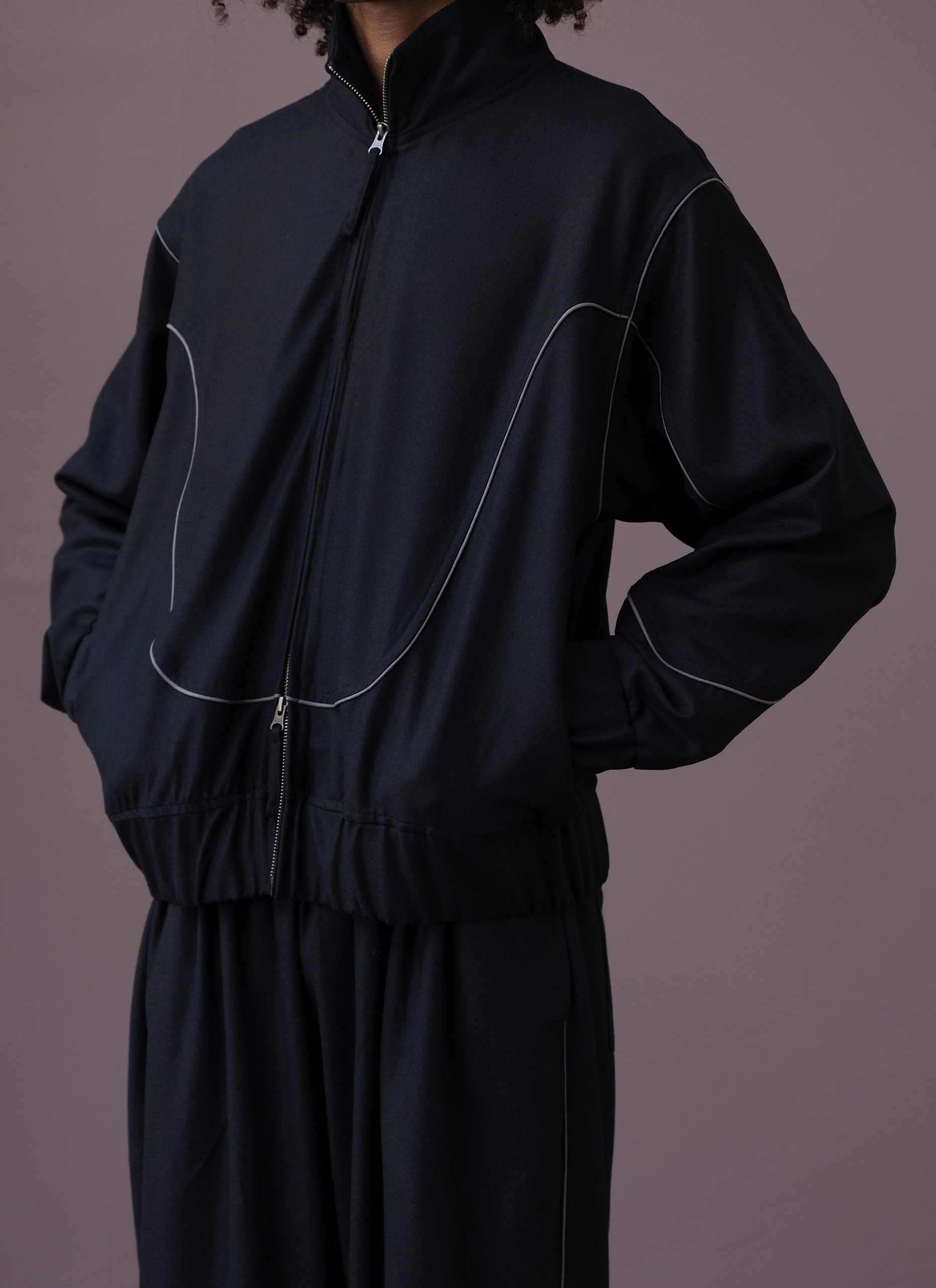 Blue Black Wool Track Jacket Man
