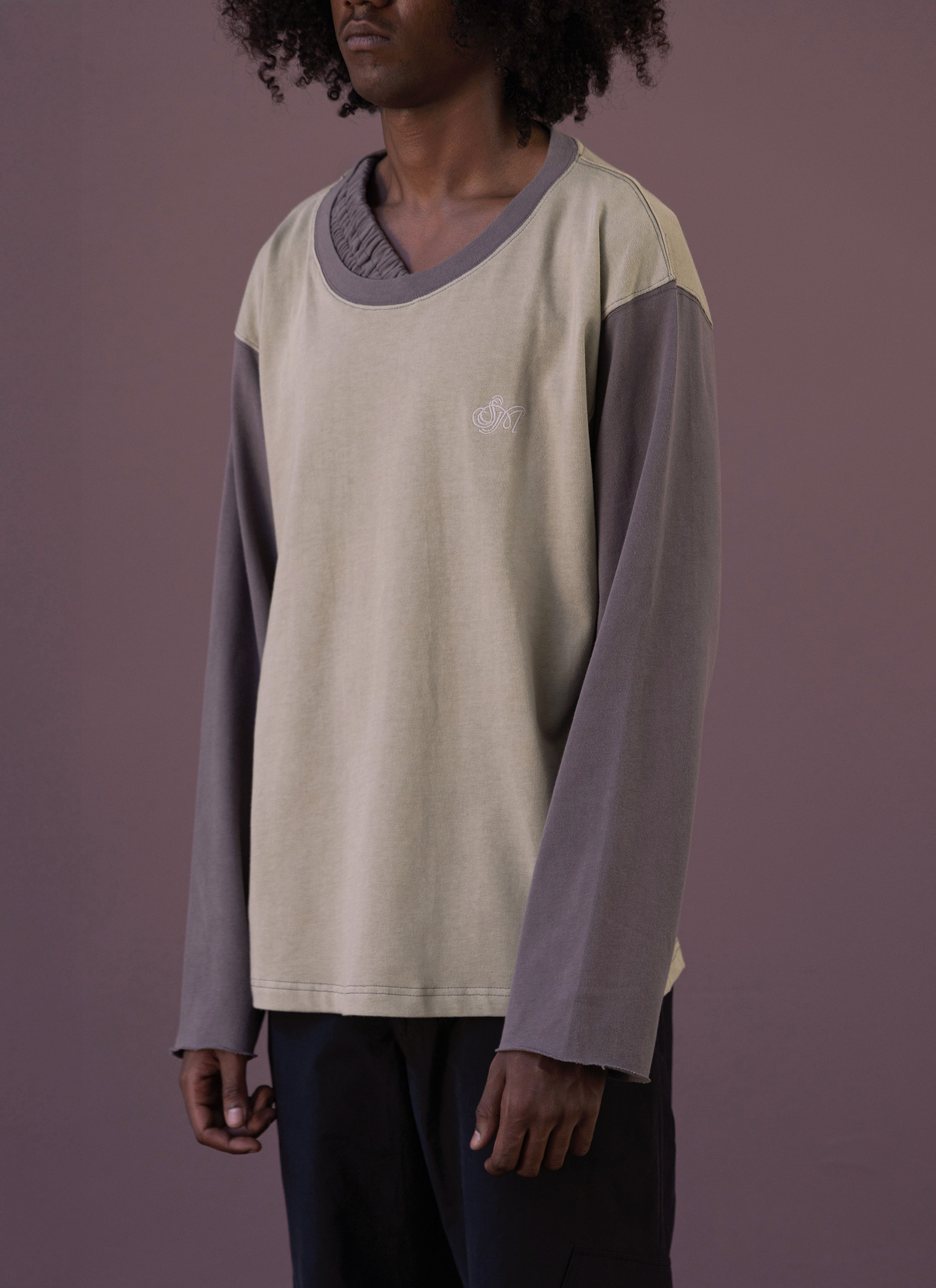 Dark Bone / Grey Waistband Longsleeve T-Shirt Man
