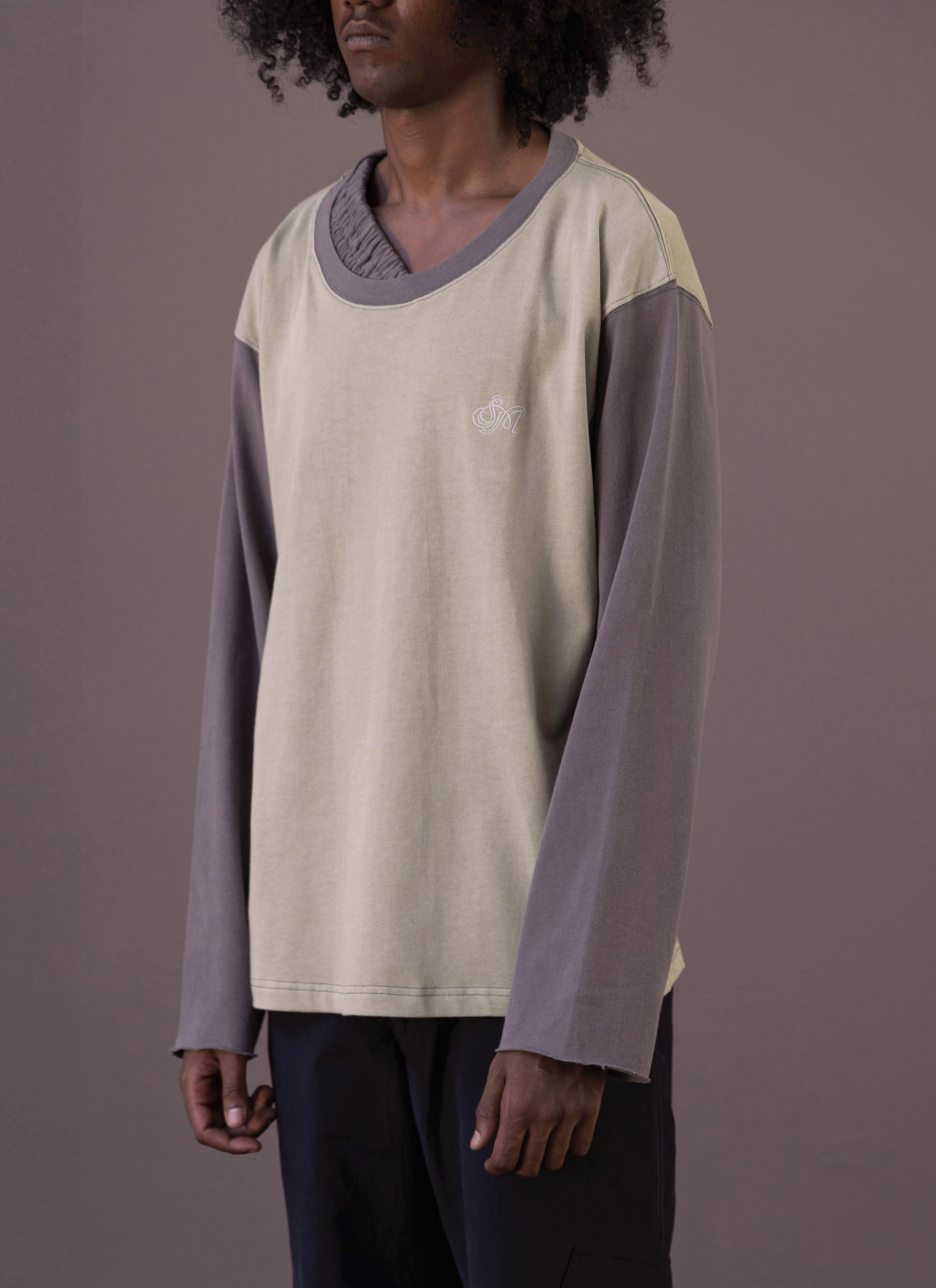 Dark Bone / Grey Waistband Longsleeve T-Shirt Man