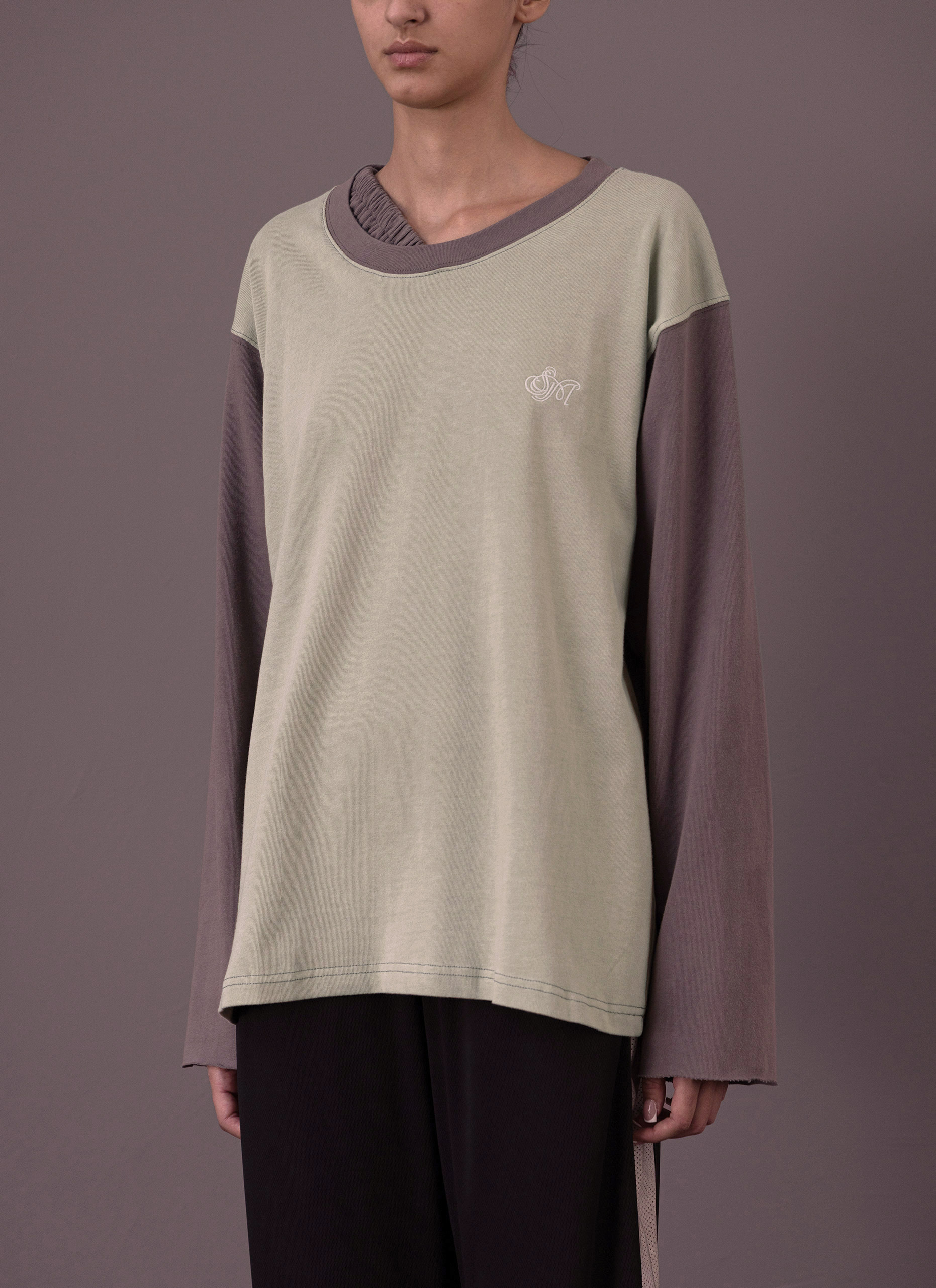 Dark Bone / Grey Waistband Longsleeve T-Shirt Woman