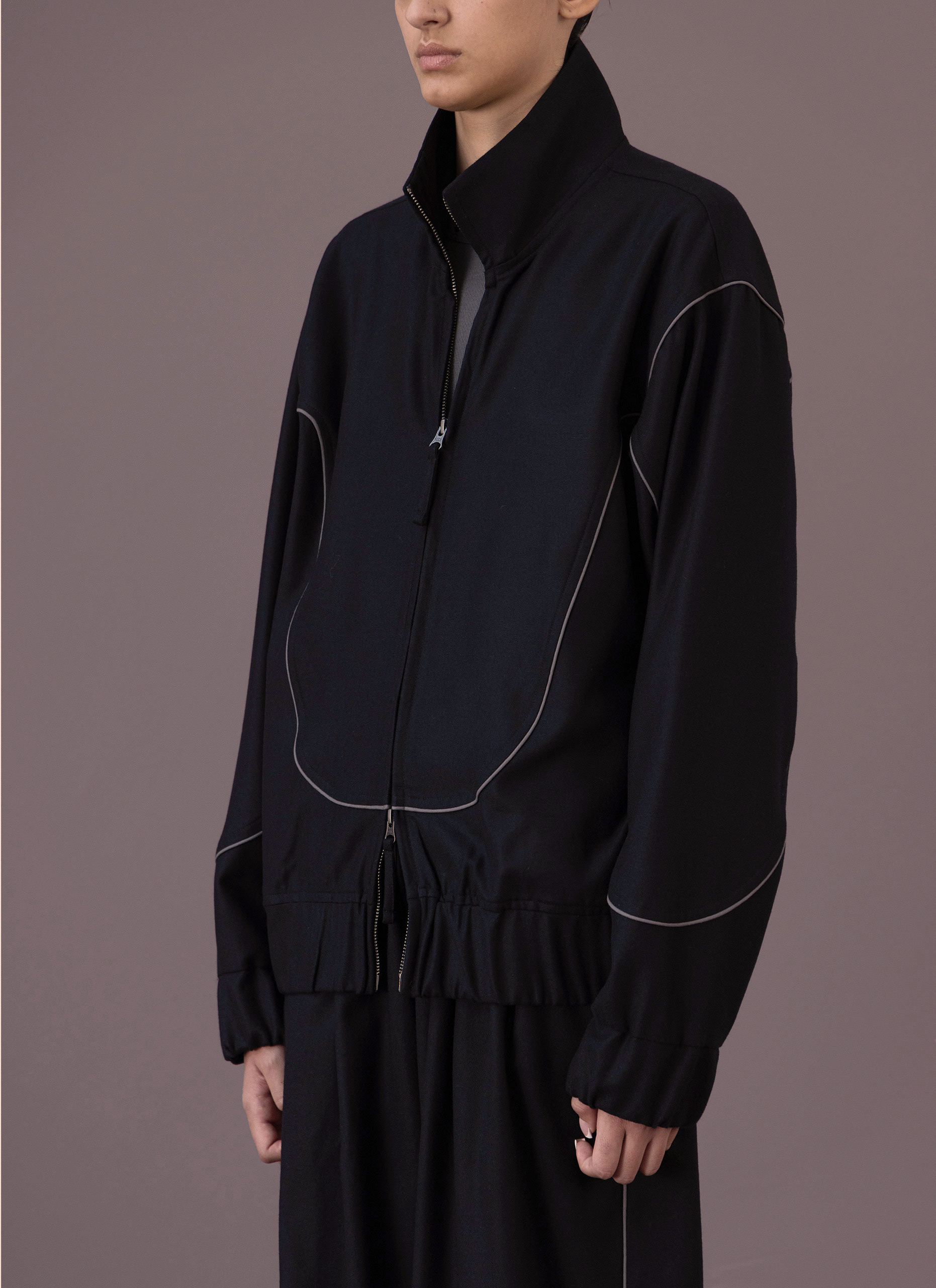 Blue Black Wool Track Jacket Woman