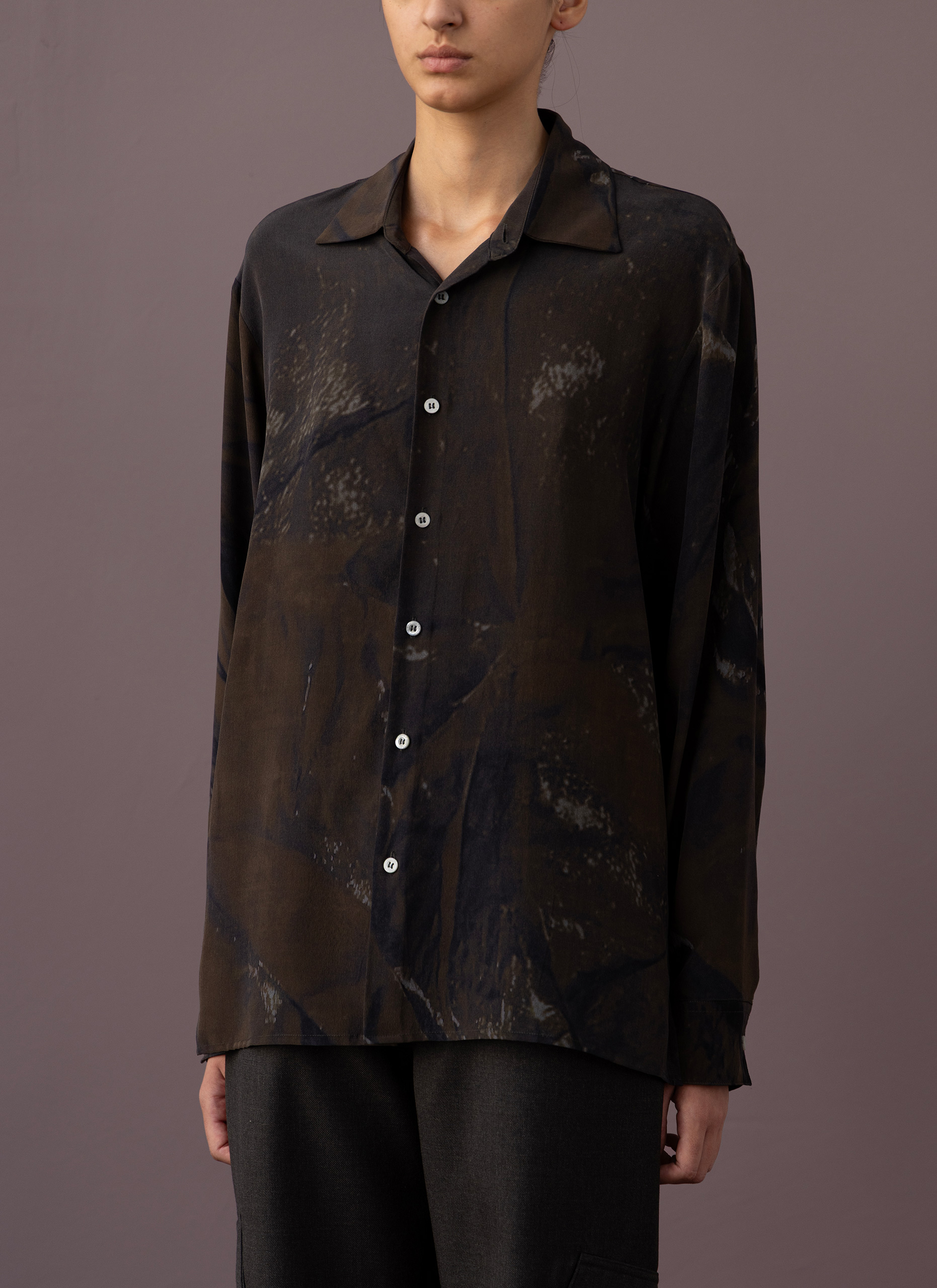 Wrinkles Brown Grey Silk Shirt Woman