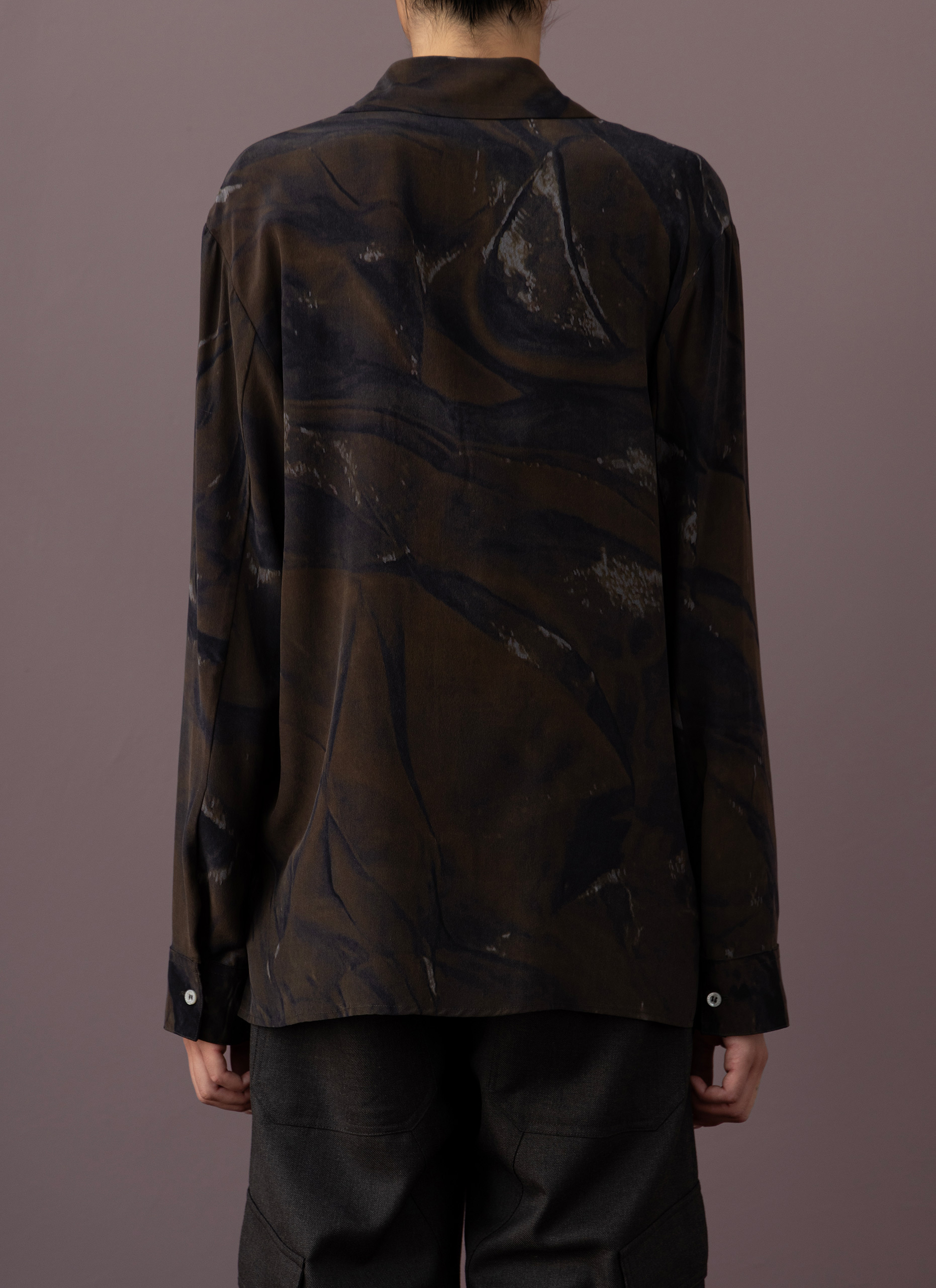 Wrinkles Brown Grey Silk Shirt Woman